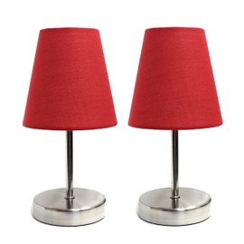 Simple Designs Home LT2013-RED-2PK Mini Basic 2PK Sand Nickel Table Lamp with Fabric Shade Set, 10.00 x 4.88 x 4.88 inches, Red, 2 Count