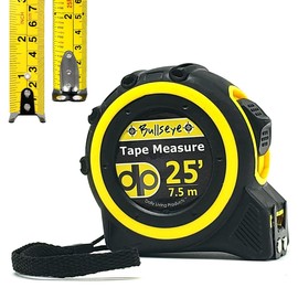 Bullseye - Cinta métrica de 25 pies con gancho magnético - Paquete de 6 - Hoja de doble cara de 1 pulgada - Cinta métrica con medidas imperiales y