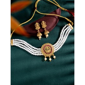 Aheli Traditional Gold Plated Choker Necklace & Jhumki Earrings Temple Jewellery Set Gift for Women