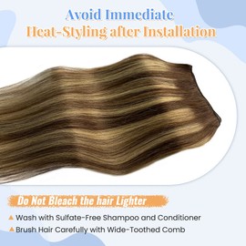 Ombre Blonde Sew in Hair Extensions Real Human Hair 120G 24Inch Long #4/27 Hand Tied Weft Hair Extensions Light Brown Balayage Honey Blonde Sew in Weft Hair Double Weft Hand Tied Weft Hair Extension