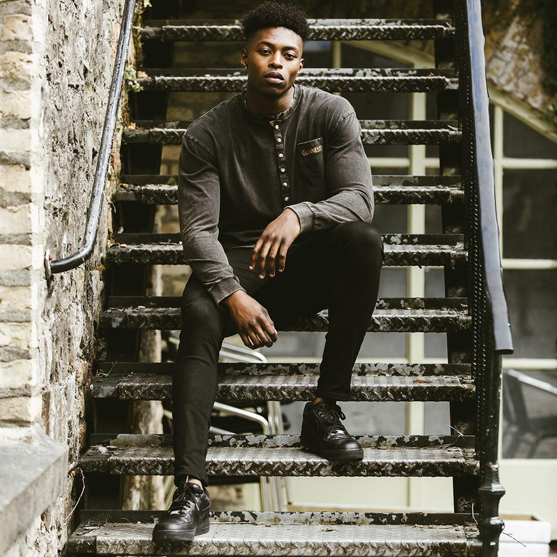 Guinness Classic Washed Black Henley Shirt,Black,Large