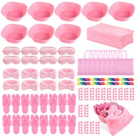 Tideme 64 Pcs Kids Foot Spa Kit for Girl Spa Party with Pink Washbasin Salon Towels Nail Kit for DIY Manicure, Sleepover Party Favors for Little Ones, Foot Care Kit