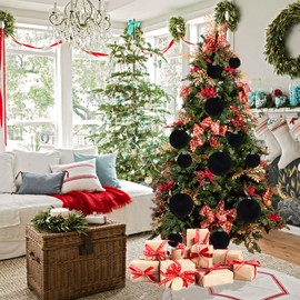 Funzhan 10pcs Velvet Hanging Balls Shatterproof Ornament Flocked Foam Decoration mixed Size Vintage Delicate Bauble Christmas Indoor Porch Black