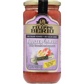 Filippo Berio Pasta Sauce, Roasted Garlic Sauce, 24 Ounce Glass Jar, No Sugar Added, Vegan, Gluten Free, Lactose Free, Non-GMO