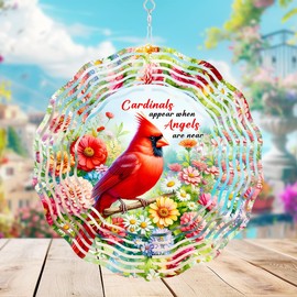 Cardinal Wind Spinner,3D Frosted Wind Spinners Hanging for Yard and Garden Cardinal Wind Spinner with Flower,10" Hanging Wind Sculptures Made of Tough Steel Plate