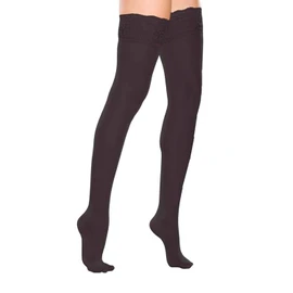 Therafirm Medias altas de encaje para mujer, 15-20 mmHg, nailon de compresión suave (negro, L)