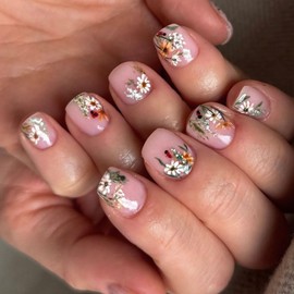 24 Pcs Ombre Pink Press on Nails Extra Short Square,MINGCHUN Spring Cute Fake Nails Press ons Acrylic Nail Art Tip Kit Full Cover Summer False Nails Glue on Nails with Daisy Flowers Design for Women