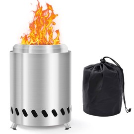 Rauchfreie Tischfeuerstelle aus Edelstahl, Pellet Feuerstelle Stabile Dreiecksstruktur, Feuerschalen mit Tasche, inkl. Alkohol-Brenner, Befeuert mit Pellets oder Holz, für Outdoor, Garten Deko