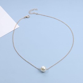 Yheakne Boho Pearl Pendant Necklace Gold Floating Pearl Choker Necklace Minimalist Chain Bridal Necklace Jewellery for Women and Girls (Gold)