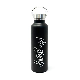 Cute Water Bottles for Women, Drink Up on Black, Insulated Stainless Steel Travel Thermos for Gym Hydration Sport & Hot Yoga for College Students Sorority & Teen Girls Motivational & Encouraging