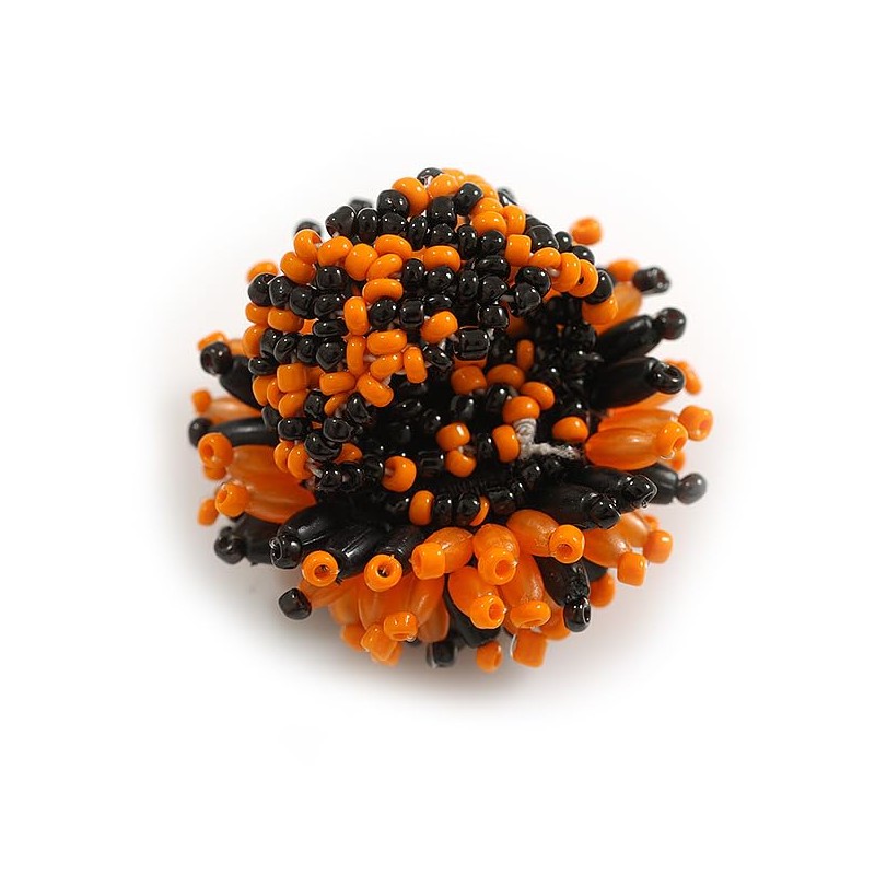 40mm Diameter/Black/Orange Acrylic/Glass Bead Daisy Flower Flex Ring - Size
