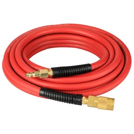 YOTOO Heavy Duty Rubber Air Hose 1/4-Inch by 25-Feet, 300 PSI Air Compressor Hose with 1/4" Industrial Solid Brass Quick Coupler, Plug and Bend Restrictors, Red