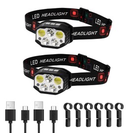 VEVOR 2 Pack Headlamps, Bright LED Rechargeable Headlight, Lightweight Head Flashlight with 12 Lighting Modes & Motion Sensor, Adjustable Headband, Head Lamps for Camping, Running, Hiking, Fishing