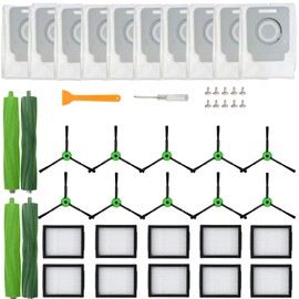 LOVECO Replacement Accessories Compatible for iRobot Roomba I & J Series, i8+ i7+ i6+ i5+ i4+ i3+ i2+ i1+ j8+ j7+ j6+ j5+, 2 Set Multi-Surface Rubber Brush, 10 Filter, 10 Side Brush, 10 Dust Bag