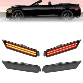 ROCCS 4PCS LED Amber & Red LED Side Marker Lights Compatible with 2010-2015 Chevy Camaro SS/RS/ZL1/LT Front Rear Bumper LED Sidemarker Turn Signal Light, Smoked Lens
