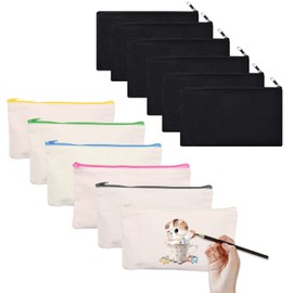 LAPONO 12 Pieces Blank Fabric Bag DIY Canvas Cosmetic Bag for Painting Blank Pencil Case Makeup Bag for Travel Cosmetic Bags with Zip for Children Storage Stationery 20 x 14 cm, White, pencil case