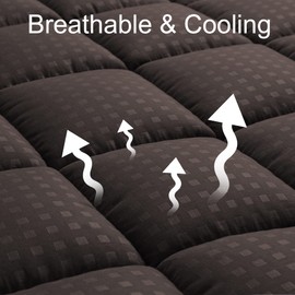 HYLEORY King Mattress Pad Quilted Fitted Mattress Protector Cooling Pillow Top Mattress Cover Breathable Fluffy Soft Mattress Topper with 8-21" Deep Pocket, Brown