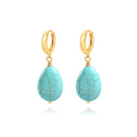 Aobei Pearl Boho Turquoise Teardrop Dangle Earrings 18k Gold Huggie Hoop Earrings with Charms Trendy Turquoise Jewelry for Women