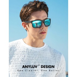 ANYLUV Polarized Sunglasses for Men Mens Sunglasses Square Unisex Lightweight Sun Glasses with UV400 For Driving Fishing
