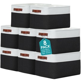 Uiifan 8 Pack 16 x 12 x 10 Inch Large Storage Baskets Collapsible Fabric Storage Cubes Bins with Handles for Shelves Closets Nursery Home Clothes Toys Organizers, Black