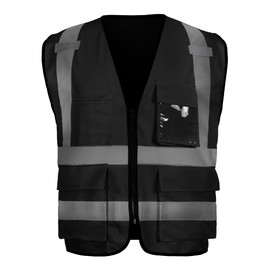 sesafety Reflective Safety Vest with Pockets and Zipper, High Visibility Construction Vest, Hi Vis Vest, Black, 4XL