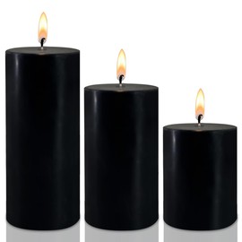 Black Pillar Candles Set of 3 - Dripless Unscented - 3x4, 3x6 & 3x8 inches Decorative Candles for Home Decor & Table Centerpieces