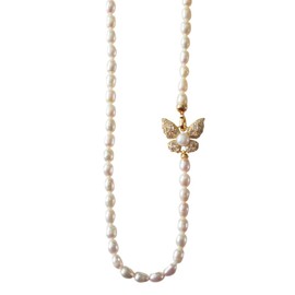 ROSYCOZY Elegant Freshwater Pearl Necklace with 18K Gold Plated Butterfly Charm