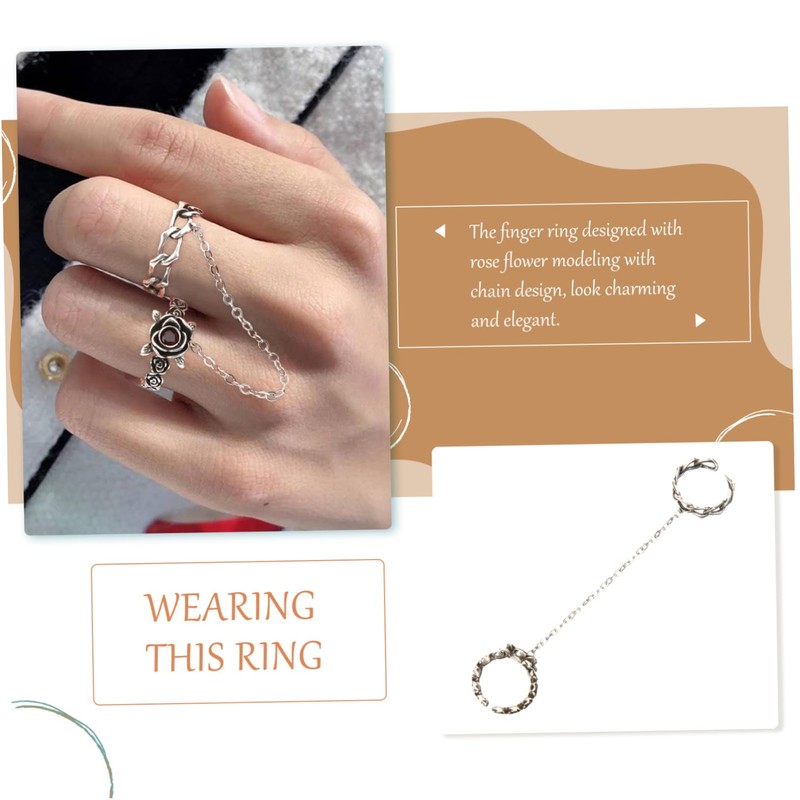 FOMIYES Rose Chain Ring Vintage Finger Jewelry for Women Aesthetic