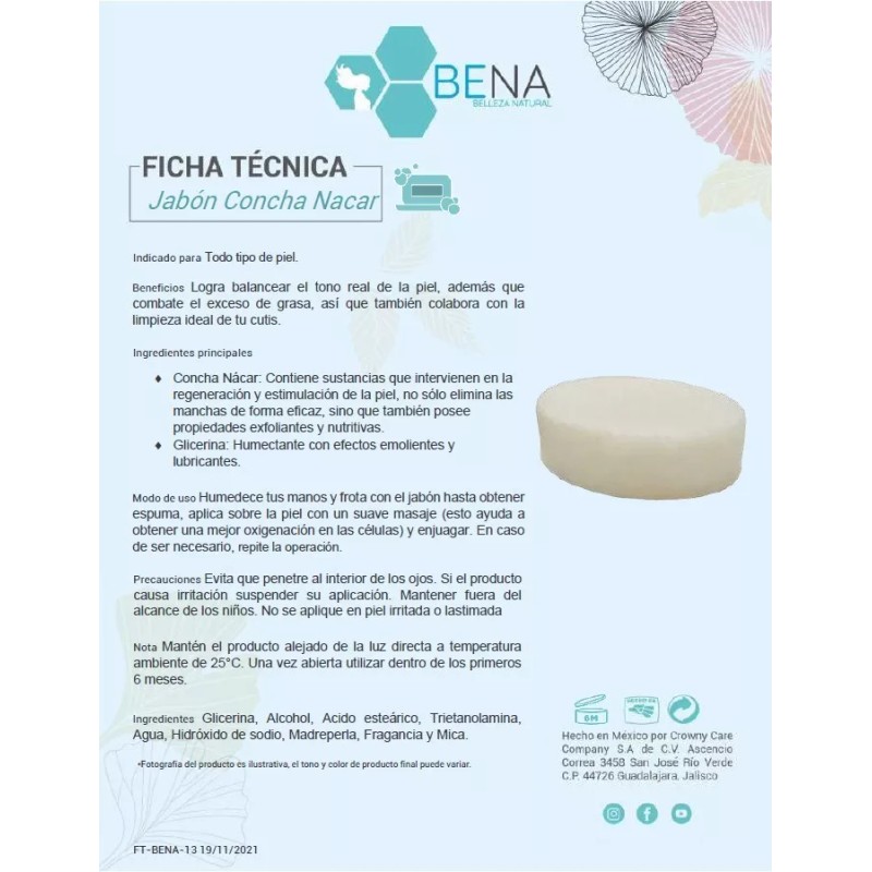 BENA Jabon Concha Nacar Glicerina Estimula Regenera La Piel Bena