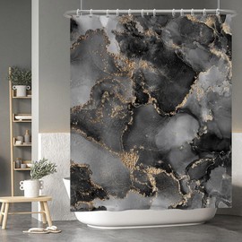 Baocicoo Black Gold Marble Shower Curtain Set Crack Ink Texture Luxury Abstract Bath Curtain Decorative for Home Hostel Hotel Bathtub Bathroom Waterproof Fabric Shower Curtain with Hooks 60x72 Inches