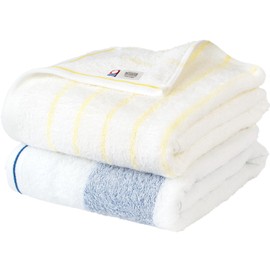 Bloom Imabari Towel, Certified Bath Towel, Set of 2, Natural Border, Water Absorbent, Quick Drying, Room Drying, Soft, 100% Cotton, Made in Japan (Yellow, Blue)
