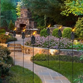 FALBAWR Citronella Torches for Outside Set of 4, 16 Oz Outdoor Torches with 3-Prong Grounded Stake, 59 Inch Metal Torch for Garden Décor, Outside Torches for Backyard, Garden, Patio（Black）