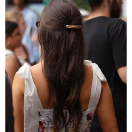 RPZL Glossy Gold Bar Barrette, Elongated Silhouette, Secured French Clip (Silver)