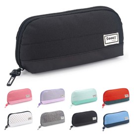 Sooez Wide-Opening Pencil Pen Case, Lightweight & Spacious Pencil Pouch Zipper Stationery Bag, Aesthetic Supply with Triangular Design for Adults, Black