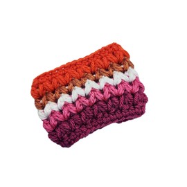 Little Fox Nerdy Knits Lesbian Pride Crochet Coffee Cup Cozy Sleeve - EcoFriendly & Reusable, Made for cold or hot drinks | 16 or 20 oz Tapered Cups