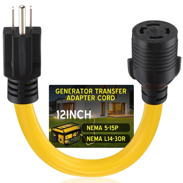 Tellegloww Adapter Cord Compatible with NEMA 5-15P to L14-30R, Generator