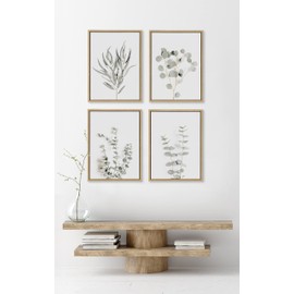 Kate and Laurel Sylvie Neutral Botanical Print No. 3 and 4 Framed Canvas Wall Art Set by The Creative Bunch Studio, Set of 2, 18x24 Natural, Decorative Botanical Art for Wall