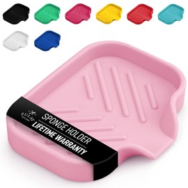 Zulay Kitchen Small Silicone Sponge Holder (4.9x3.3”) – Space-Saving Sink Organizer Tray for Sponge, Soap, Brush & More – Compact Non-Slip Dish for Kitchen & Bathroom (Pink)