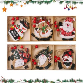 Valicaer Wooden Christmas Tree Decoration Set,9Pcs Wood Slice Christmas Wooden Pendants Xmas Decorations Pendant Ornament Crafts Kit Christmas Santa Claus Gnomes Pendant Hanging Ornament with Rope (A)