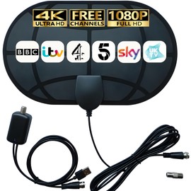 4K HD TV Aerial - Amplified Digital HDTV Aerial with Signal Booster for Local Channels - 360° Long Reception Indoor Aerial Support All Types TV