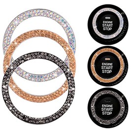 Rhinestone Car Bling Ring Sticker, Bling Car Accessories, Push to Start Button Start Engine Ring 1 Pcs(Black)