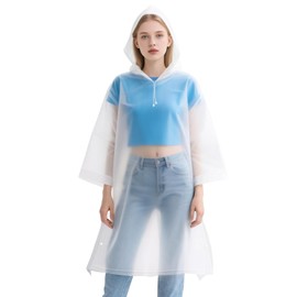 Poncho Waterproof Adult, Portable EVA Raincoat, Rain Ponchos Waterproof with Hoods and Sleeves, Reusable Rain Resistant Poncho for Camping, Emergency Situations, Travel