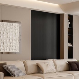 YLL YLL PVC Slat Wall Panel Peel and Stick 236"x 15.7" Faux Black Wood Grain Slat Panel Self-Adhesive Wallpaper Soundproof 3D Wall Panels