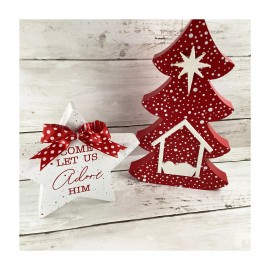 Agape Gifts Designs Christmas Decor Red White Chunky Wood Manger Tree Adore Him Star