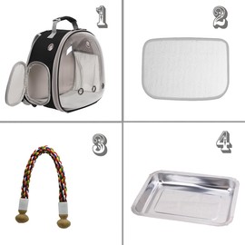 Small Bird Travel Backpack Carrier Cage, Backpack to Transport Backpack Carrier with Metal Tray Stand Perch for Parakeet Cockatiel Budgies Vet Carry Book Bag (Black)