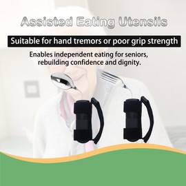 2 Pcs Adaptive Utensils Set with Spoon and Fork, Weighted Adaptive Utensils for Hand Tremors & Parkinson's & Weak Hand Grip with Non-Slip Grip,90° Angled Weighted Silverware for Arthritis