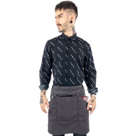 Under NY Sky Half Armor Gray Apron with Durable Twill – Bistro Apron, Waist Apron adjustable for Men and Women – Professional Barista, Bartender, Mixologist, Florist, Server Aprons