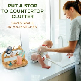 TEYGA Baby Bottle Drying Rack - Indestructible Bamboo Baby Bottle Rack Dryer, Pro-Earth Baby Bottle Holder & Baby Bottle Dryer Rack, Use as a Travel Baby Bottle Cleaning Kit as a Baby Bottle Organizer