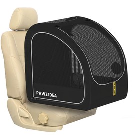 PAWZIDEA Collapsible Dog Travel Crate, Portable Dog Crate for Car, Soft-Sided Kennel for Medium and Large Dogs, Pop-Up Metal Frame, Seatbelt & Headrest Strap, 4-Door Pet Cage for Travel & Outdoor Use