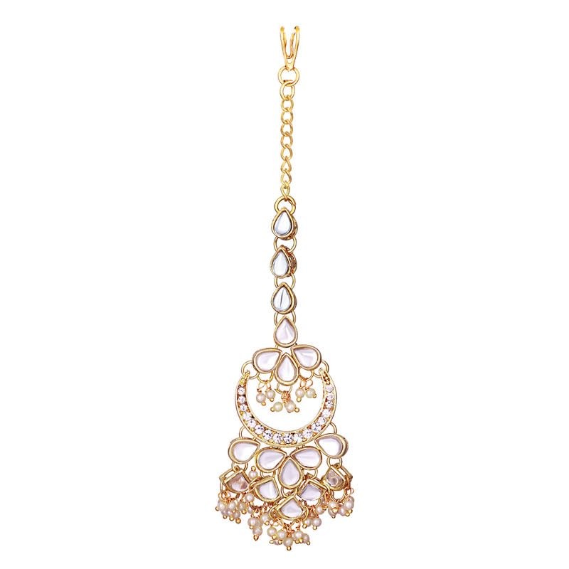 Aheli Kundan Pearl Chandbali Pendientes con Maang Tikka Conjunto de